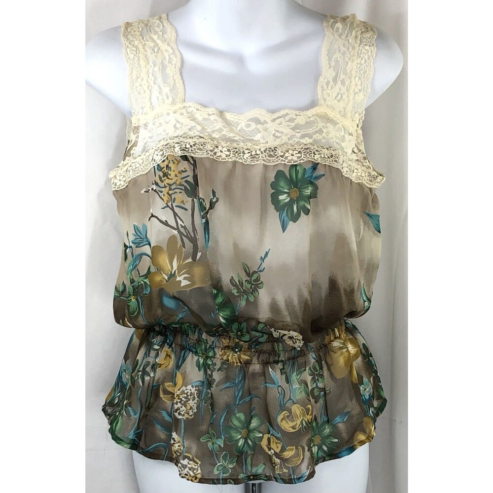 Vintage XOXO Lace Chiffon Camisole Tank Top S Brown Floral Coquette Romantic 90s